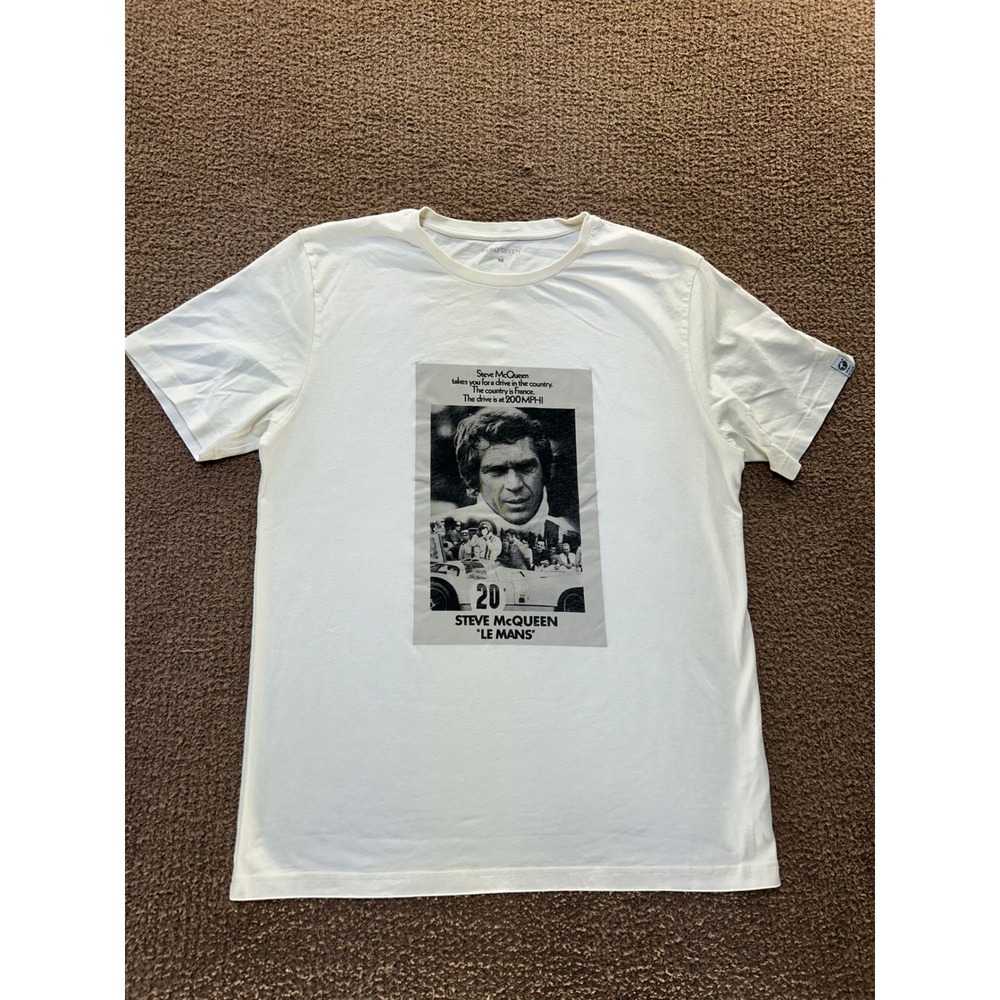 Hero Seven Steve McQueen Le Mans Graphic T-Shirt Mens Medium Cream Racing Tee